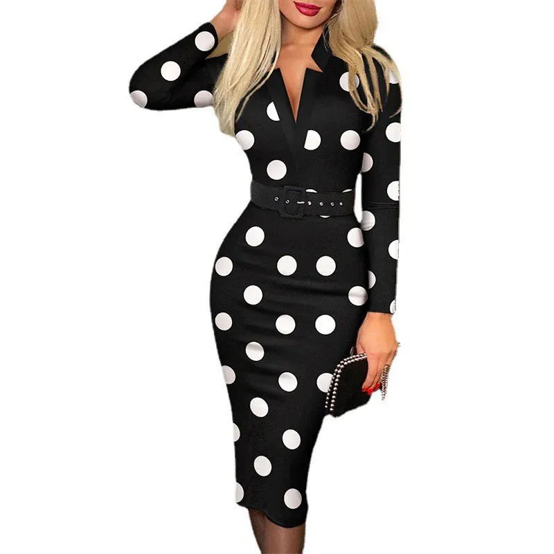 Plaid Printed Dresses For Women V Neck Long Sleeve Casual Sexy High Waist  Slim Midi Dress With Belt For Ladies HK8236 From 30,48 €