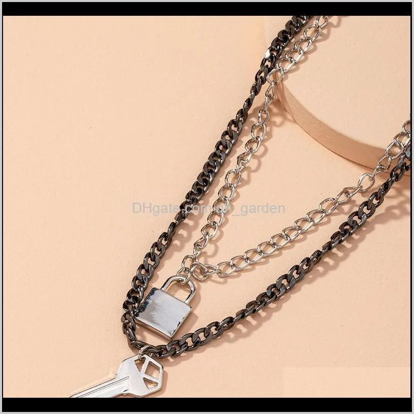 ins gun black metal hematite lock heart key double layers minimalism pendant choker necklaces korean fashion women party jewelry