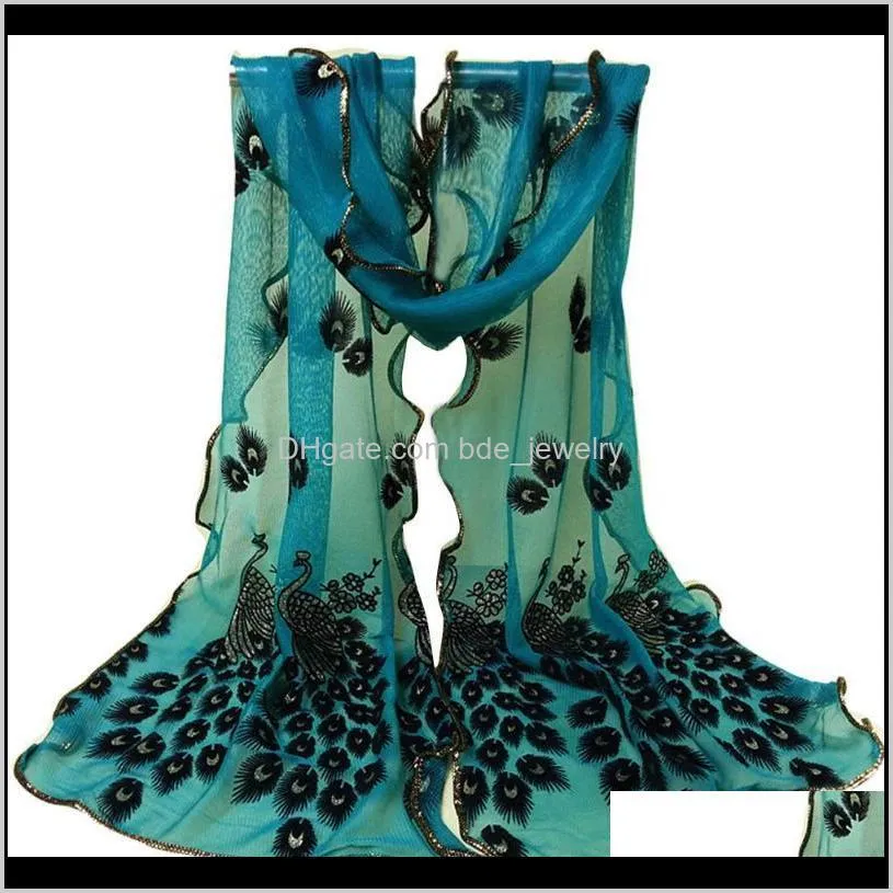 men women all-match women peacock flower embroidered lace scarf long soft wrap shawl cowl new autumn winter bandanna female