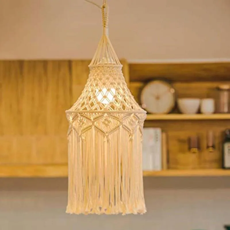 Decoratieve objecten Figurines Macrame kantlampenkap voor slaapkamer woonkamer kunst ambachten geweven katoenen touw lamp tapijtwand hangen