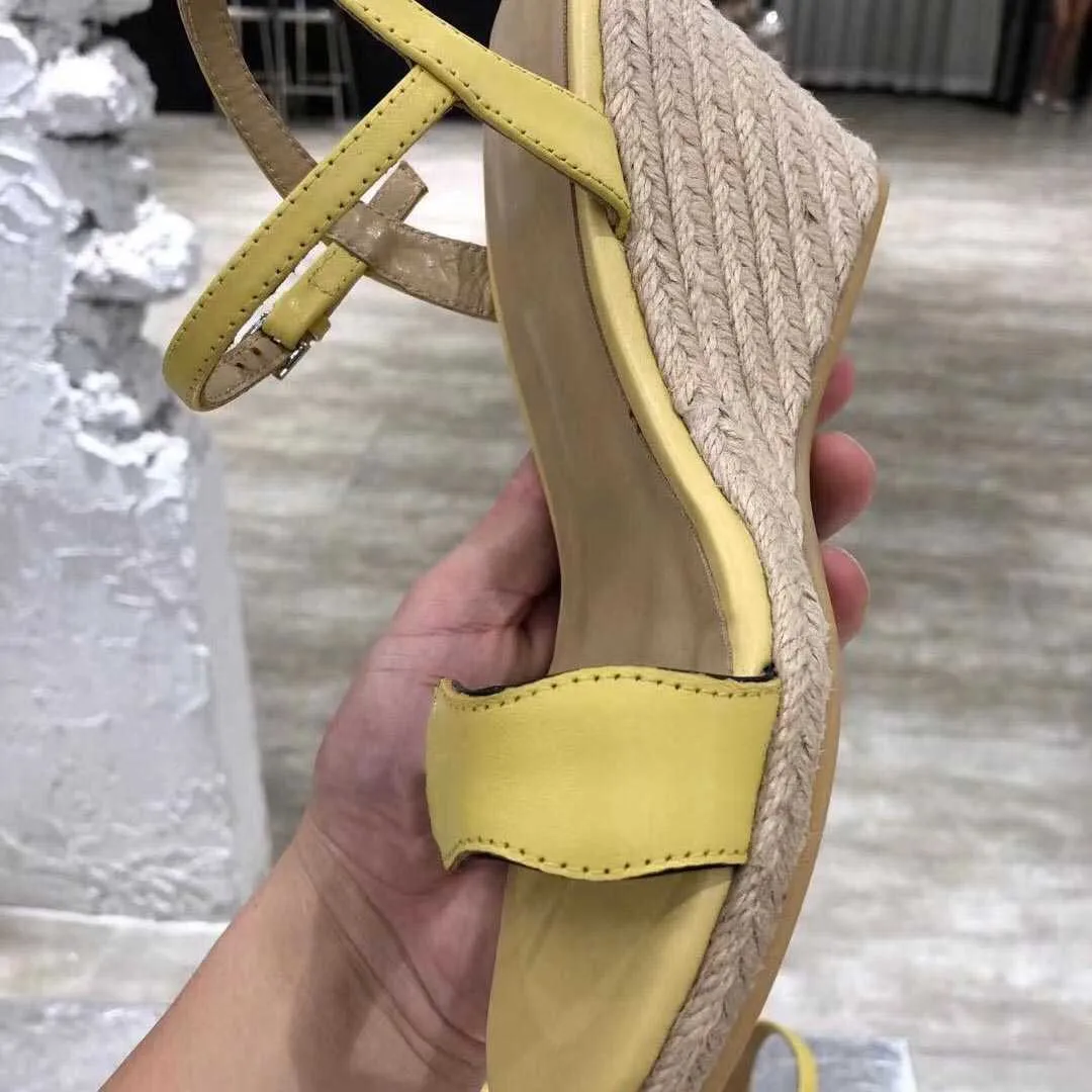 Ollymurs New Summer Open Toe Ankle Strap Luxury Brand Wedges Runway Sandals Shoes Women Y0714