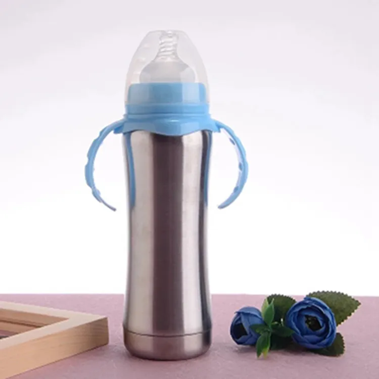 Bebê de aço inoxidável alimentação de garrafa de garrafa com punho 8oz 240ml isolado frascos de leite de enfermagem para crianças canecas wll634