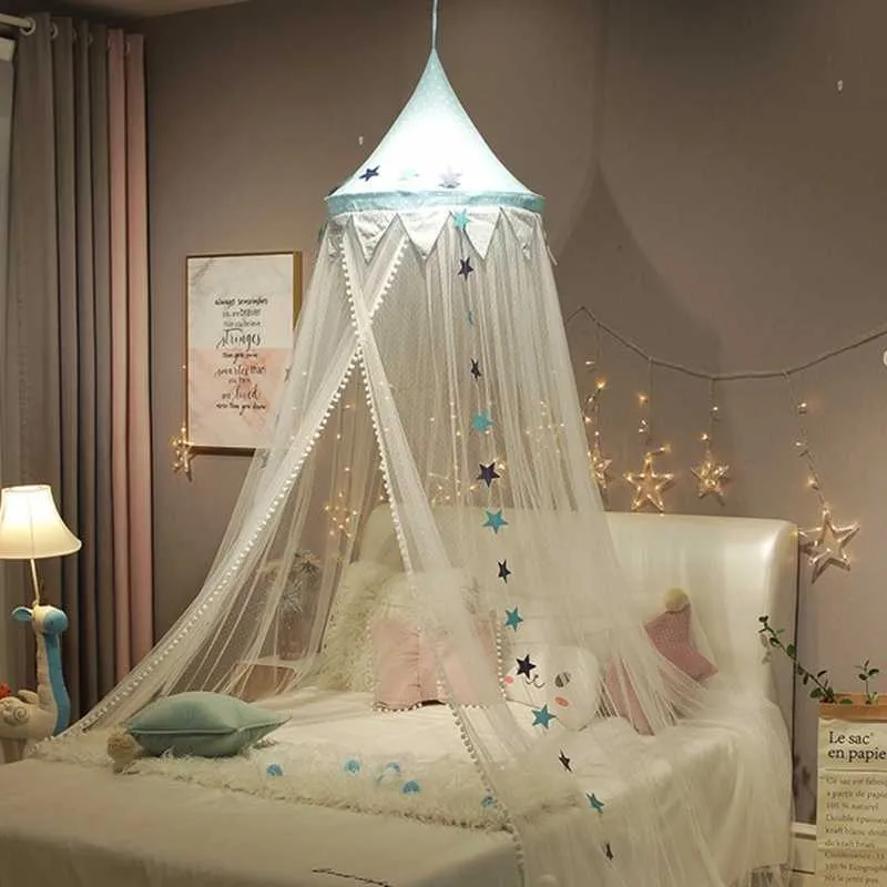 Myggnät Netting Kids Bed Princess Round Dome Canopy Baby Spjälsäng Hängande Tält för Barnrum Dekor Mosquitera