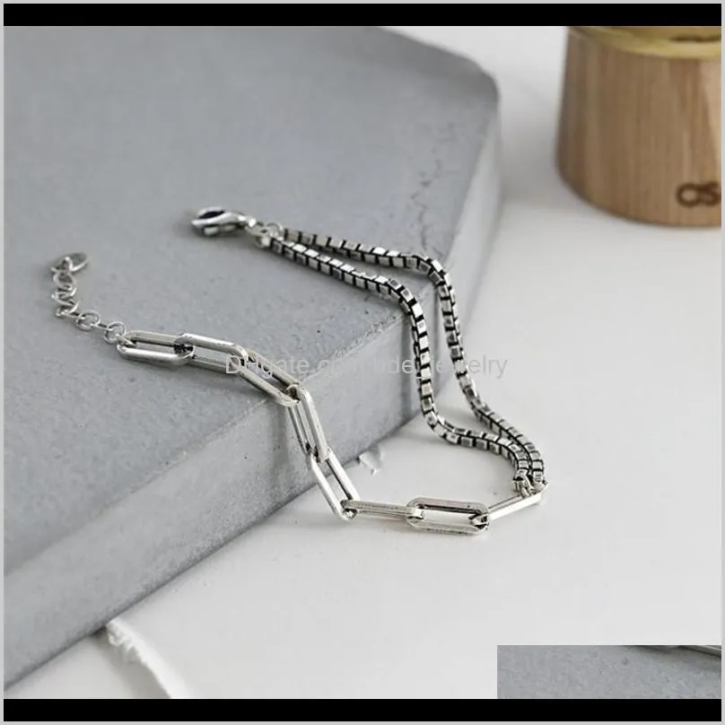 authentic 925 sterling silver double box chain bold link bracelet for women vintage silver bracelets fine jewelry