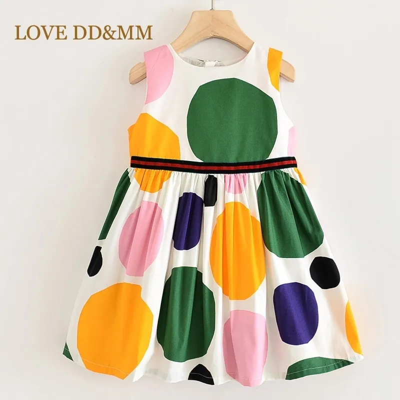 Love DDMM meisjes jurken kinderkleding zoete dot print ronde hals riem prinses jurk voor meisje 3-8 jaar 210715