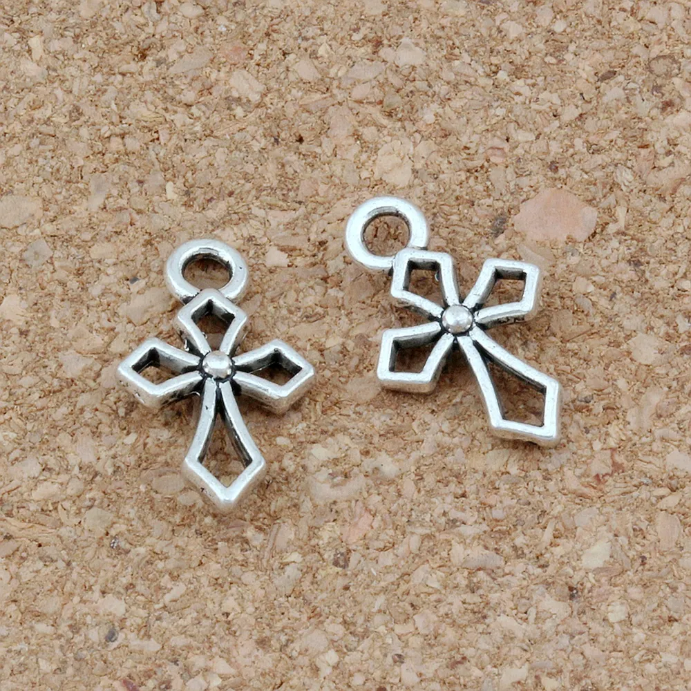 200pcs/lots Antique Silver Alloy Hlollow Cross Christian Charm Pendants For Jewelry Making Bracelet Necklace Findings 10x17mm A-277