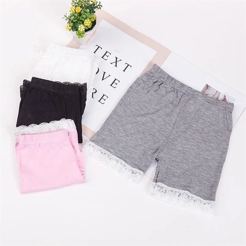 Famli 3pcs / lot 소녀 안전 속옷 어린이 여름 해변 착용 어린이 솔리드 레이스 코튼 스키니 반바지 Korte legging meisje 210723