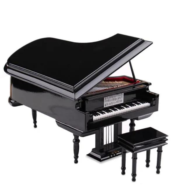 Miniature Grand Model Assembly Replica Mini Piano with Stool Musical Instrument Collection Decorative Ornaments Display