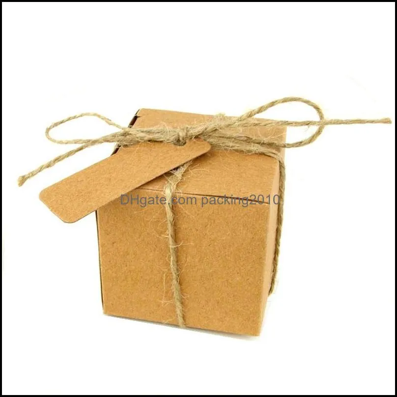 Gift Wrap Vintage Kraft Paper Candy Carton Packaging Snack Box DIY With Rope Wedding Sugar Supplies1