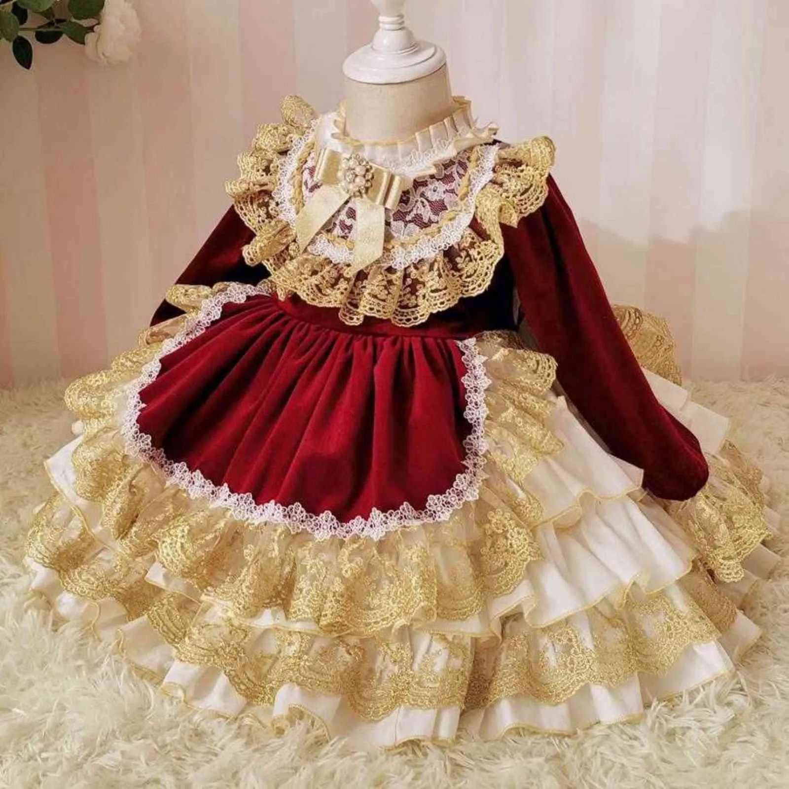 Corte espanhola Lolita estilo bebê menina veludo princesa kids lace costurando festa de natal festa de aniversário vestido vestido g1129