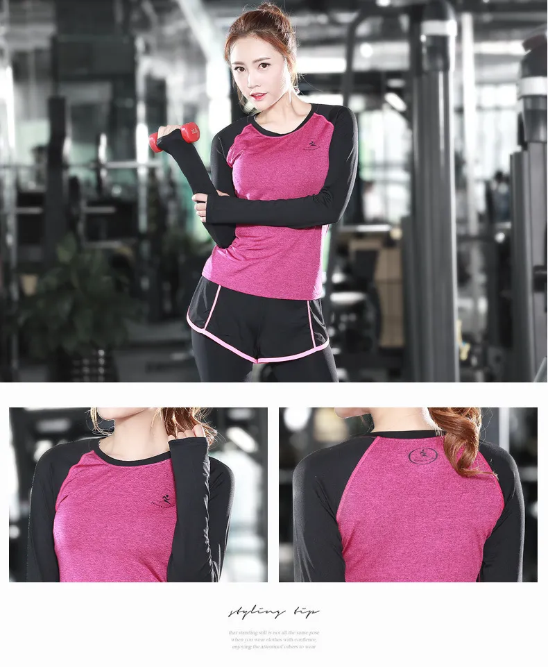 New Korean Womens Fitness Long Sleeve Sports T Shirt Quick Drying