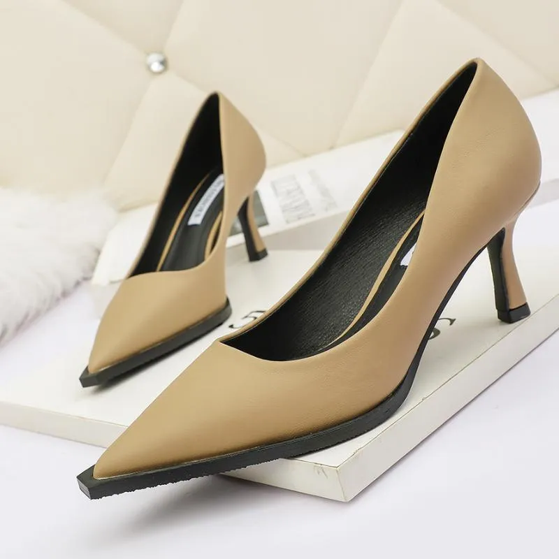 Dress Shoes Woman Pu Leather Pumps Kitten Heels Women Office Fashion Comfort Black Heeled
