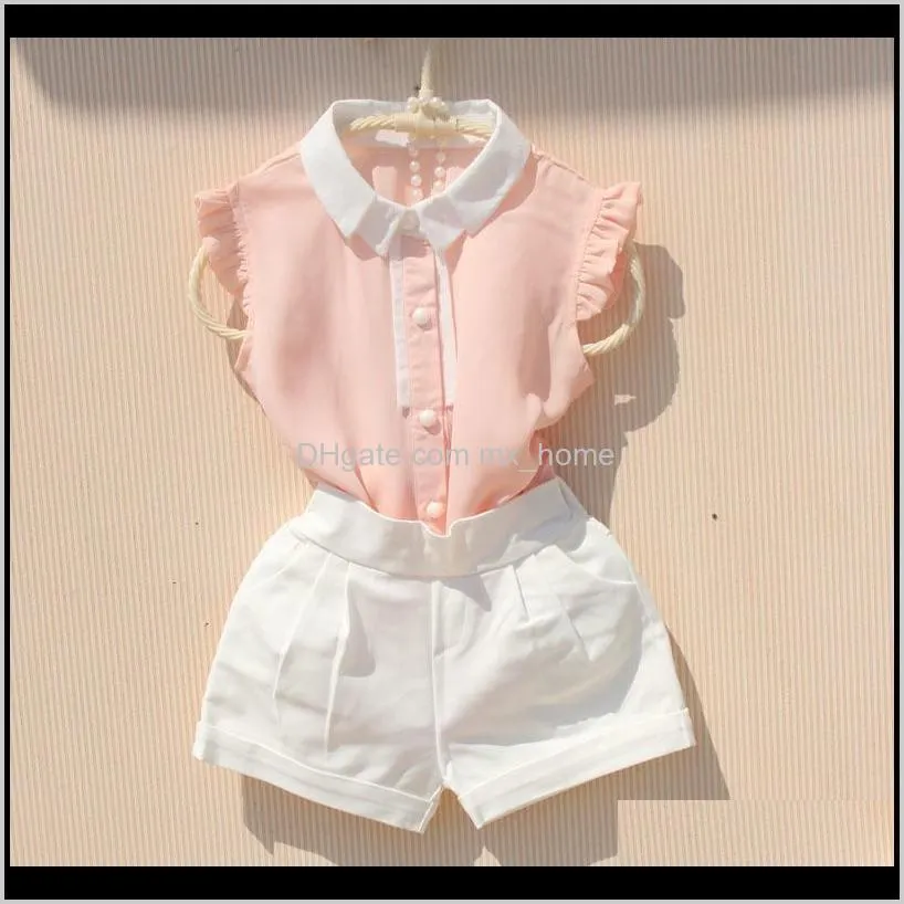 Babykleidung Baby Umstandsmode Drop Lieferung 2021 Ankunft Sommer Chiffon Coole Tops Teenager Mädchen Rüschenbluse Kinder ärmellos Umlegekragen