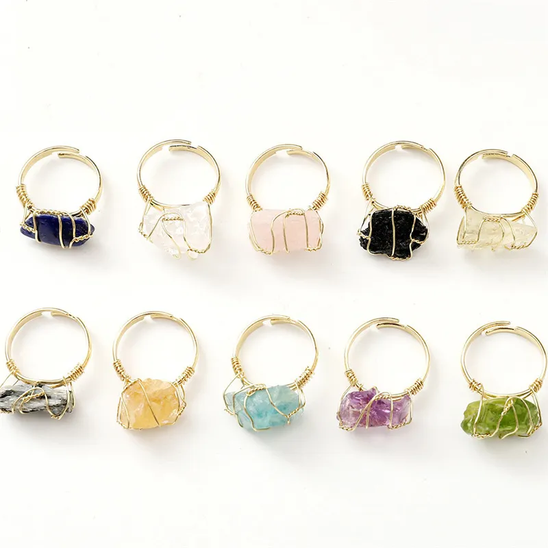 Natural Stone Adjustable Rings Jewelry for Women Popular Statement Ring Halloween Christmas Party Gift wholesale