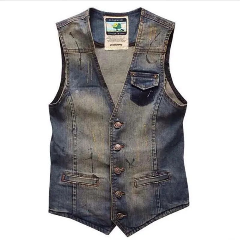 PLUS Taille Vest de denim pour hommes Brand Jeans Hommes Cowboy Vintage Casual Sans Manches Sans Manches personnalisées Cardigan Hommes Jacketovercoat 4XL