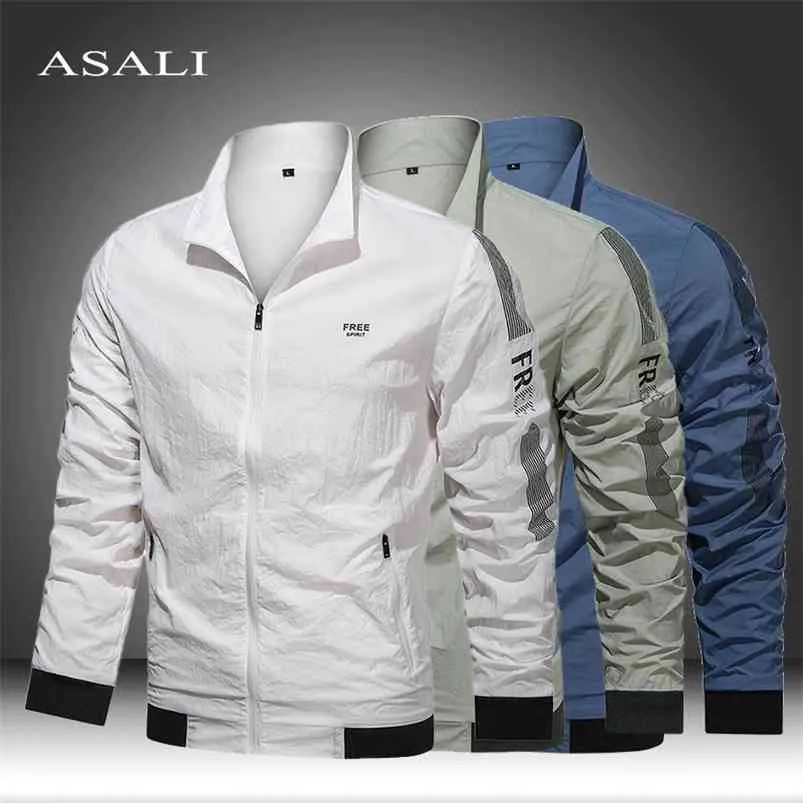 Breathable Skin Men Summer Sun Protection Solid Color Casual Mens Jacket Elastic Cuffs Printed Pattern Jackets Clothing 210819