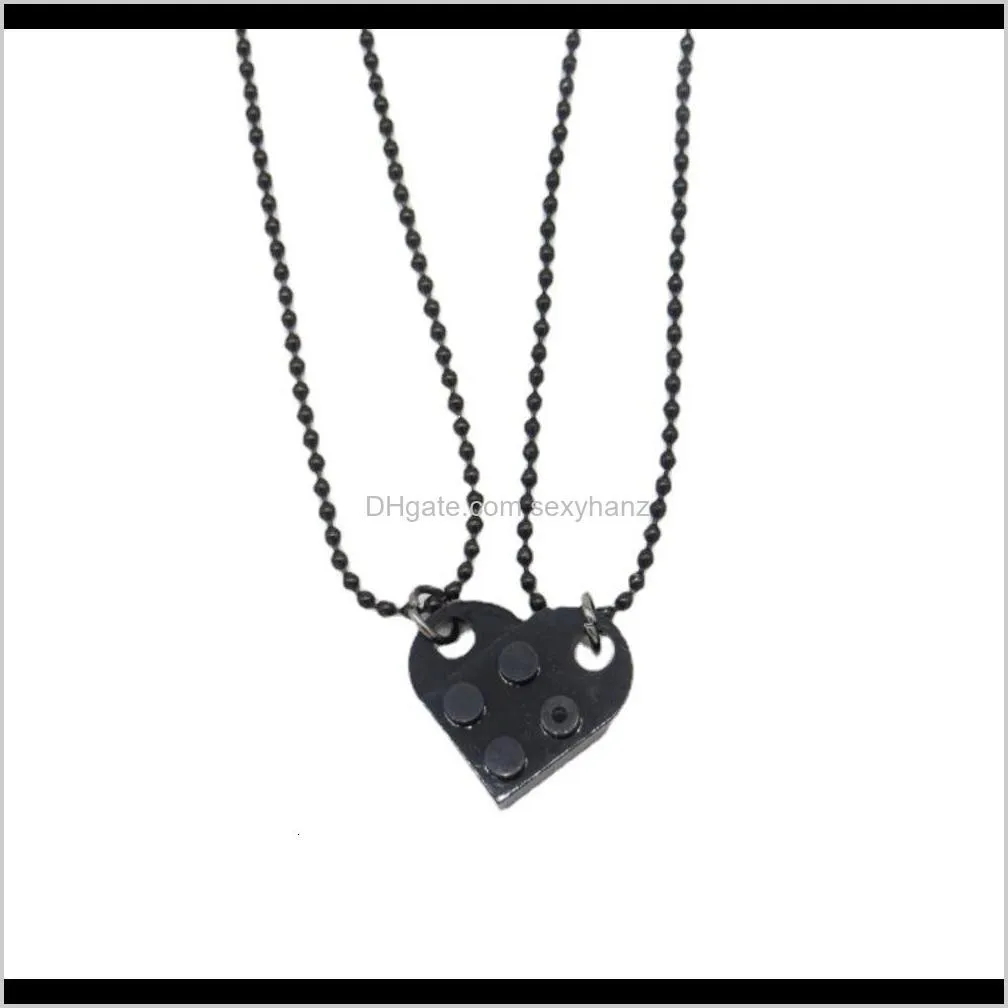 men`s and women`s friendship couple necklace a pair of hip hop detachable love shaped building block pendant