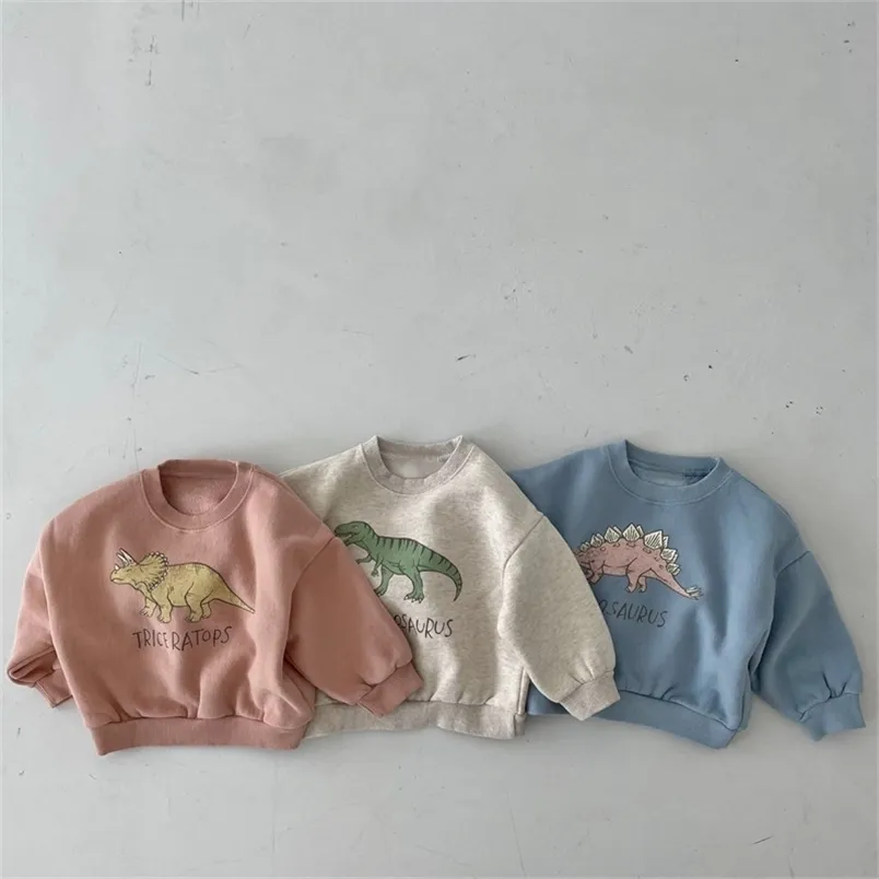 Milancel Primavera Crianças Roupas Hoodies Manga Longa Dinossauro Bonito Plus Fleece confortável Sweatershirt Pullover 220124