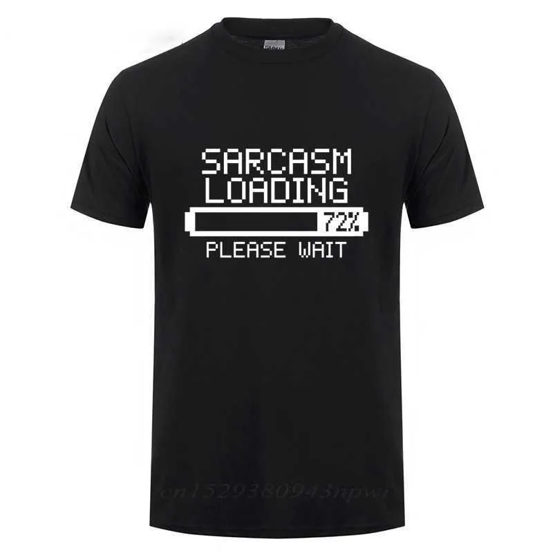 Sarkazm Ładowanie T-shirt Sarkastyczny żart Humor Gra Geek Śmieszne Prezent Urodzinowy Dla Mężczyzn Krótki Rękaw Okrągły Neck Bawełniany T Shirt 210629