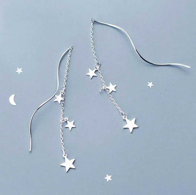 925 Sterling silver mode geometriska tofs långa droppe örhängen för kvinnor kreativa bröllop smycken gåvor