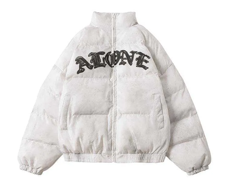 Aolamegs Winter Jacket Men Letter Inkjet Embroidery Badge