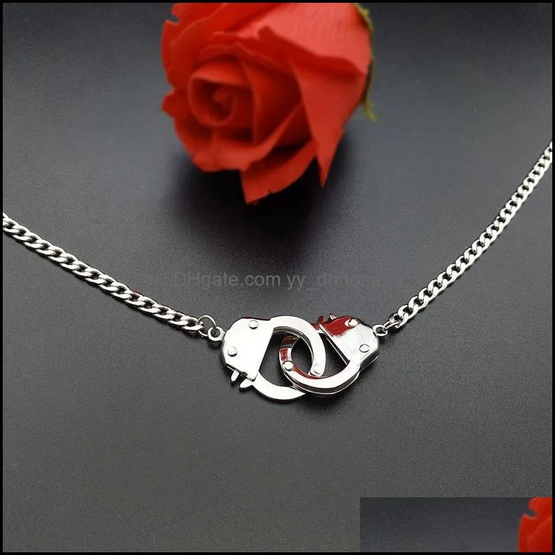 Pendant Necklaces Chian Handcuffs Necklace Mens Stainless Steel Long Gifts For Male Accessories Personality Hip Hop Rock Wholesale