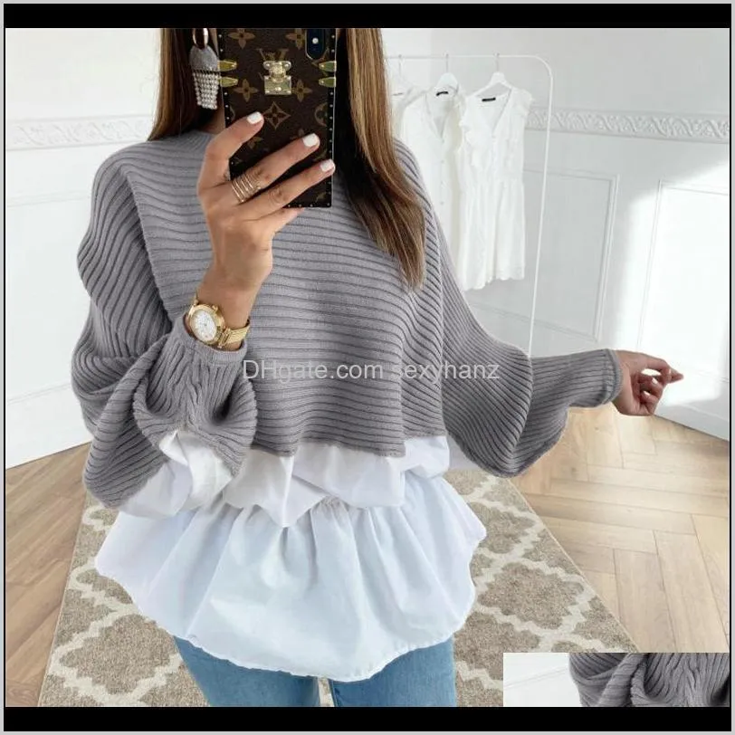 casual women sweater blouse tops pink red khaki patchwork o-neck long sleeved knitted sweater for women soft pullovers shirt top1
