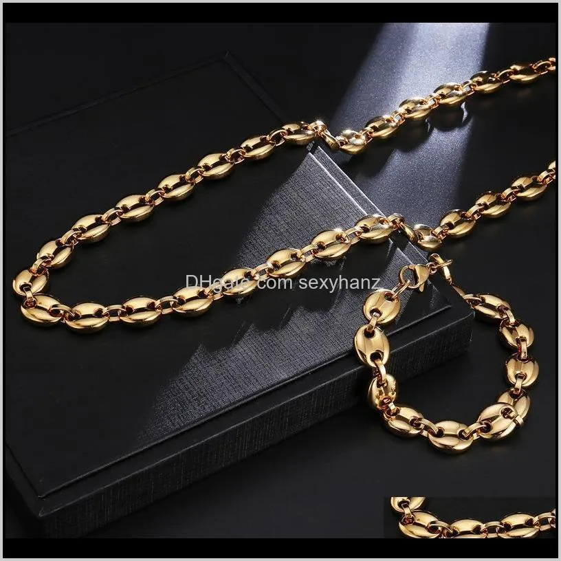 2021 New Fashion Coffee Bean Necklace for Men Stainless Steel Pig Nose Necklace 18KGP Hip Hop Jewelry&Accessories for Party Gift