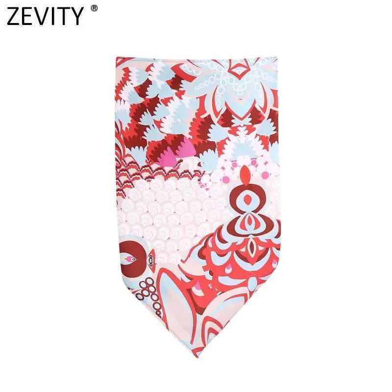 Zevity Women Vintage Totem Floral Print Sexig Stroplös Chic Camis Tank Damer Sommar Backless Bowknot Wraps Slip Tops LS9344 210616