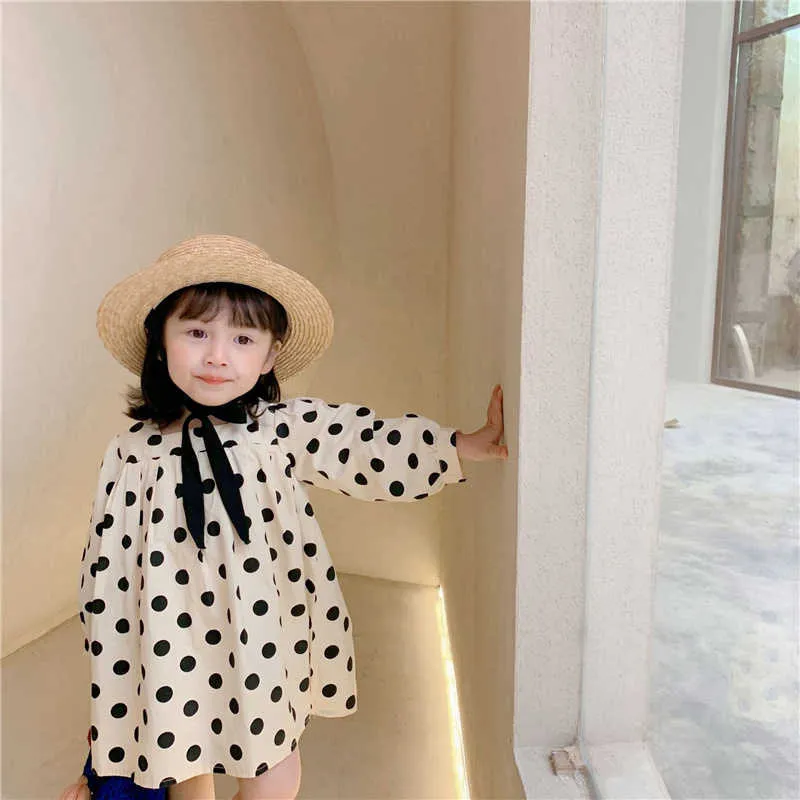 Cute Dot Long Sleeve Dress For Girls Spring Summer Kids Cotton Casual Little Princess Dresses Baby Girl 210615