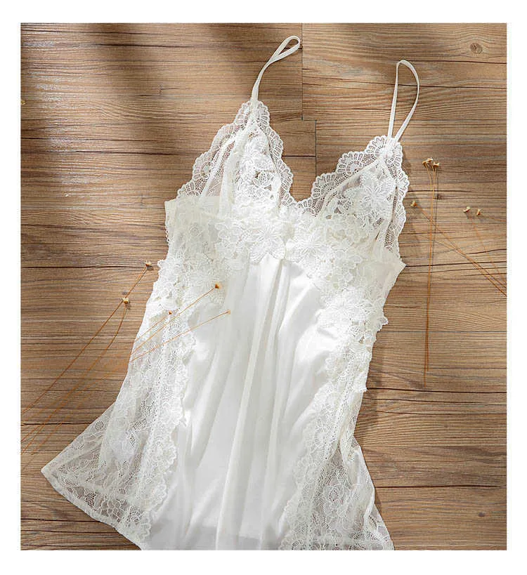 CINOON 3Pcs Women Sexy Silk Nightgown Embroidery Lace Bath Gown Nightdress Summer Sleepwear Wedding Night Dress Robe With Belt (35)