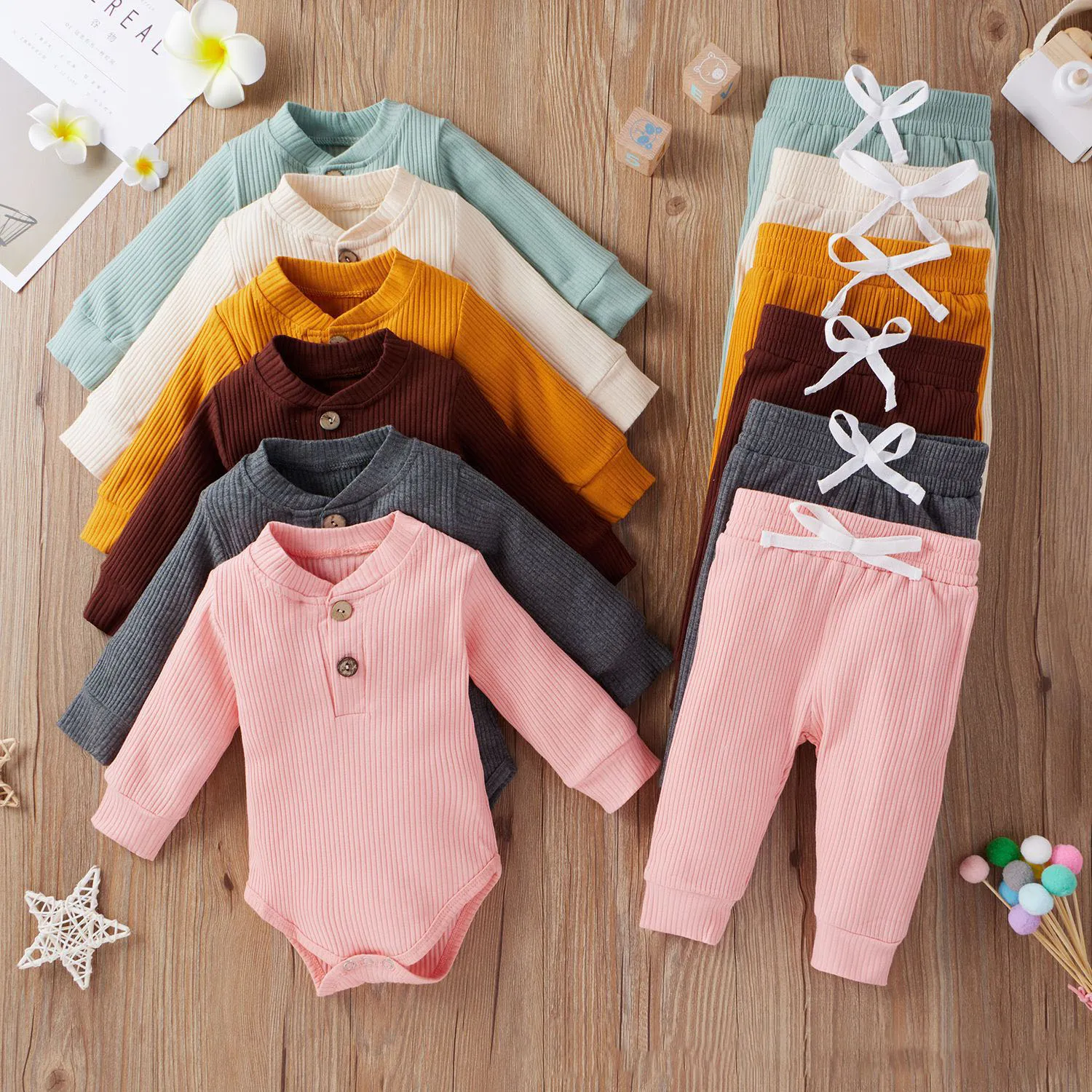 Automne INS bébé filles côtelé vêtements ensembles infantile barboteuse et pantalon 2 pièces nouveau-né coton Boutique tenues vêtements décontractés M3948
