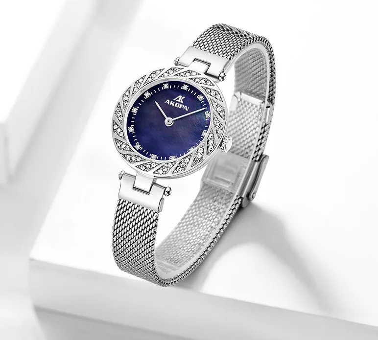 Diamentowa bogini Bogini Luminous kwarcowa Women Watch zegarek siatkowy pasek zużycie odpornych na nadgarstek na nadgarstek