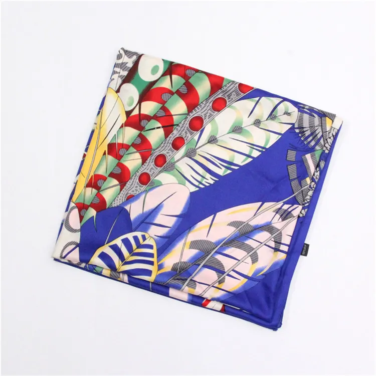 Scarves Scarves Twill Silk Scarf Women Colored Feathers Printing Square Scarves Fashion Wraps Female Foulards Large Hijab Shawls Neckerchief 2024 new 130*130CM