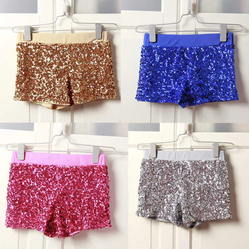 Damer elastiska höga midja shorts sequins hip hop ds sexig klubb shorts jazz nattklubb sångare kvinnor scen kläder 210611