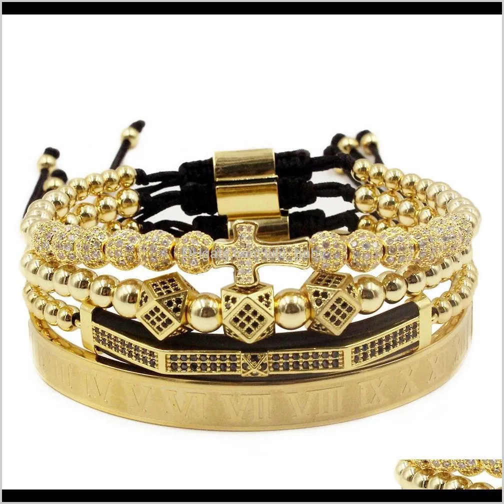 men bracelet 4pcs/set crown charms jewelry macrame beads bracelets braiding man luxury jewelry for women bracelet gift