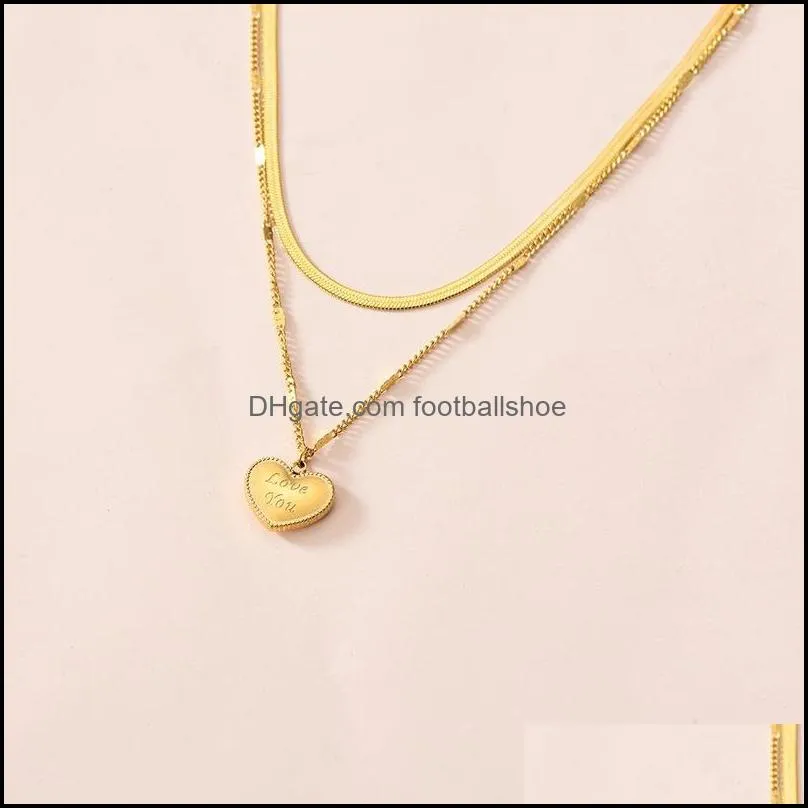 18K Gold Flat Snake Chain Heart Charms Necklaces For Women Choker Collar Heart Stainless Steel Necklaces