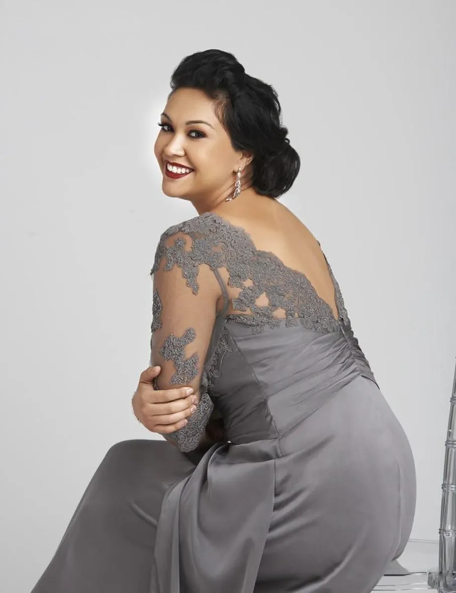 Gray Lace Chiffon of bride 2023 - Plus Size, 3/4 Sleeves, Floor Length, Perfect for Evening Groom Wear