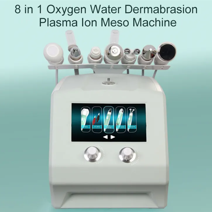 Bärbar 8 i 1 plasma ultraljudsmikrokristallin dermabrasion Ansiktshudshantering Exfoliating Water Oxygen Jet Facial Beauty Machine