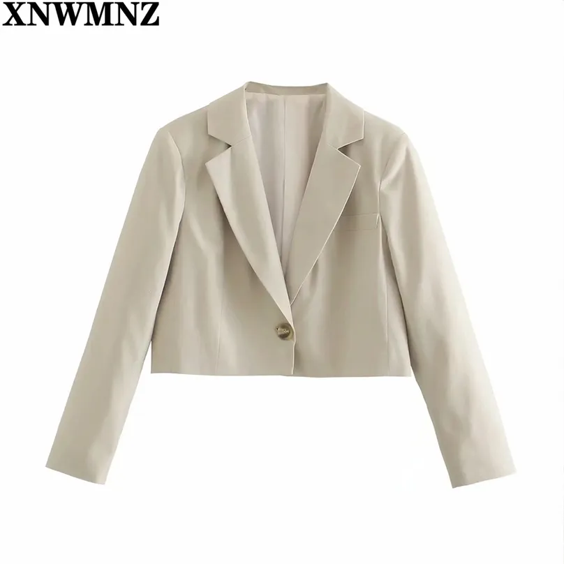 Mulheres verão casual all-fashion temperamento lapela linen terno curto jaqueta feminina blend blazer corte 210520