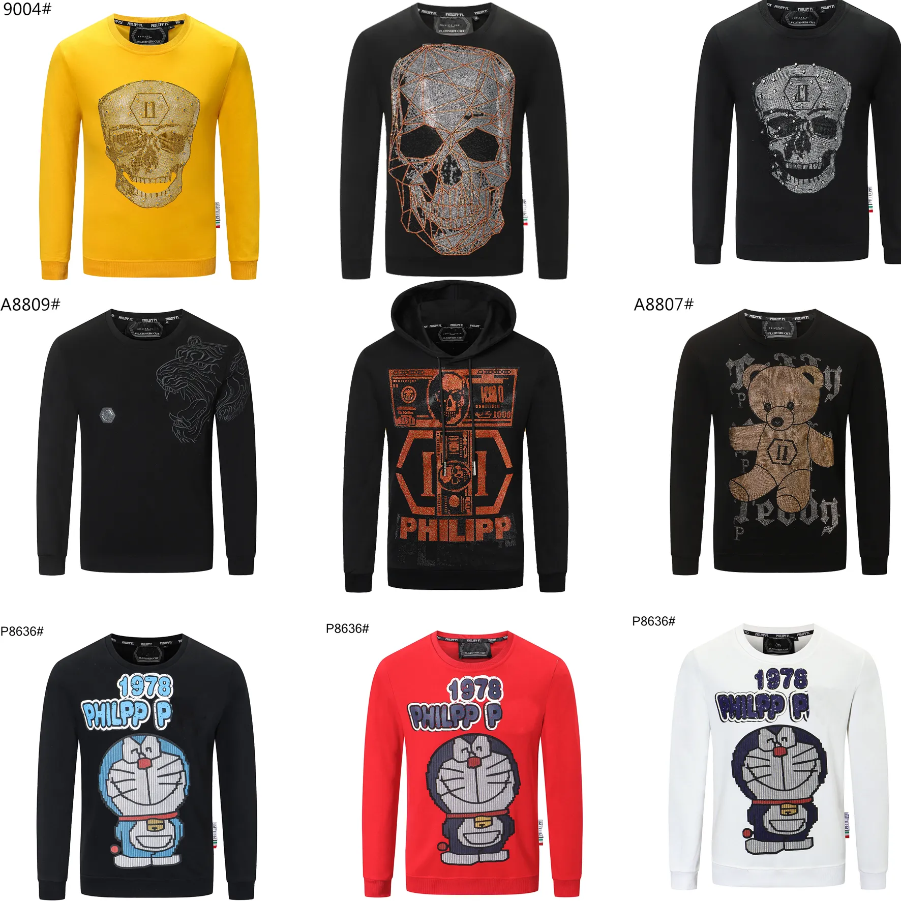 2022 Heren Hoodies Man Sweatshirts Trui voor Mannen Geboord Philipp Modieus Europa en Amerika Streetwear Skinny Knappe Schedels Tags Plakken boor Merk Plus size