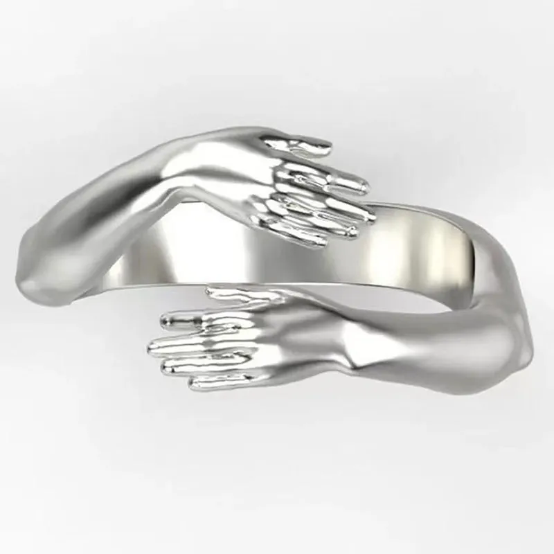 Modische verstellbare Umarmungshand-Bandringe, Silberschmuck, offener Ring für Frauen, Mädchen, Hochzeit, Verlobung, Brautgeschenke