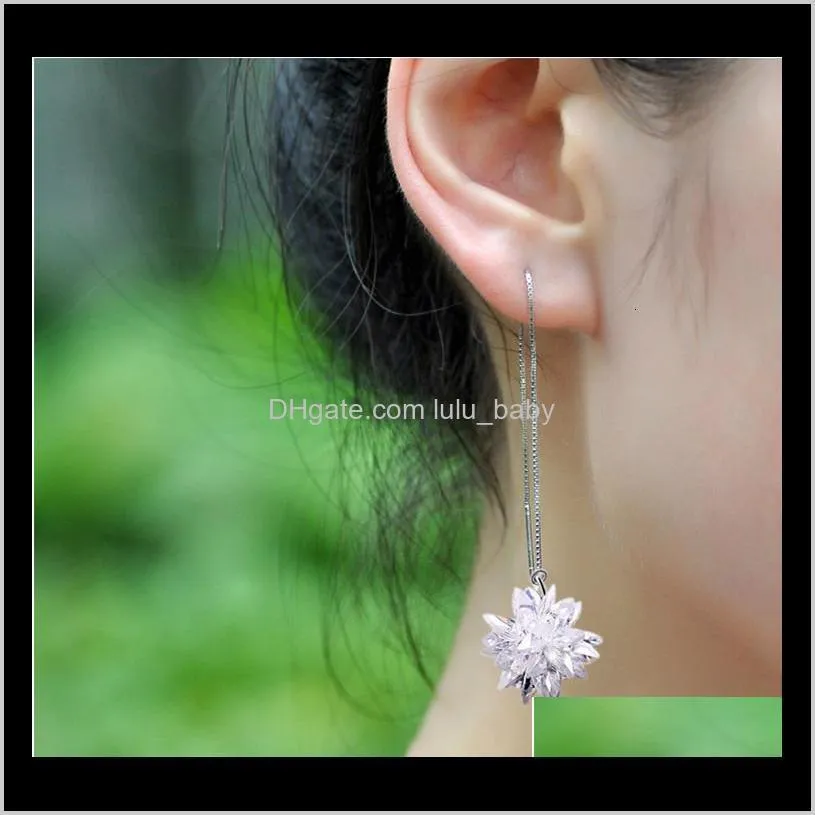 temperament female 925 tremella hook pure silver ear line korean ice flower zircon earrings