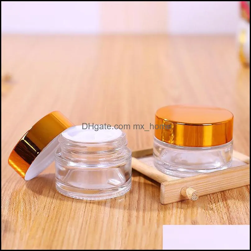 Clear Glass Cosmetic Cream Bottle Round Jars Bottle with Inner PP Liners for Hand Face Cream 5g to 100g Gold Silver Lids