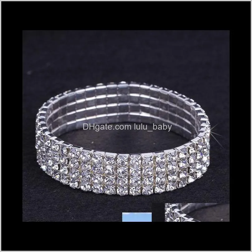 10pcs 1-10 rows rhinestone austria cz bracelets crystal wedding bride stretchy bangle wristband jewelry bracelet zau*10