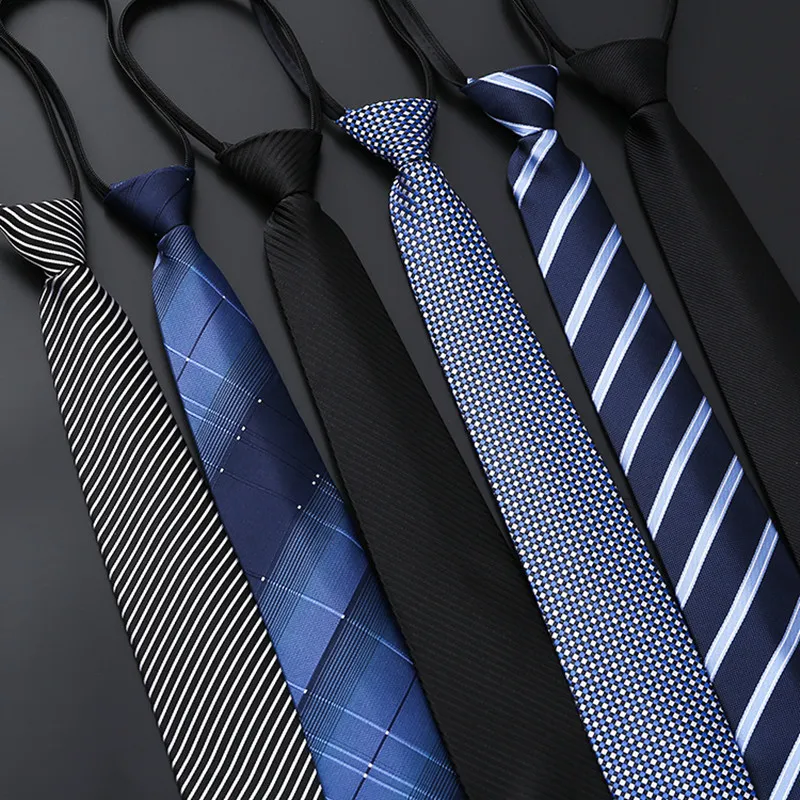 Cravatta da uomo d'affari Abiti da cerimonia Cerniera Fiocco pigro a strisce blu Sposo Occasioni nuziali Versione di accessori per abbigliamento nero