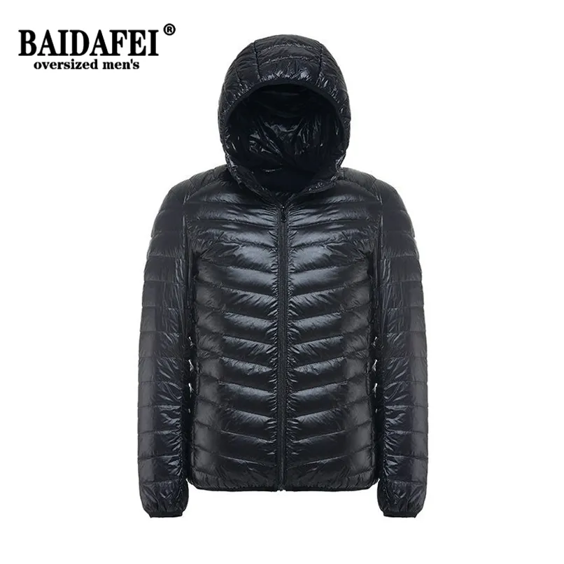Plus Size 6XL 7XL 8XL 9XL Men's Ultralight Packable Hooded Down Jacket Puffer Down Coats Spring Autumn Male Light Coat 210916