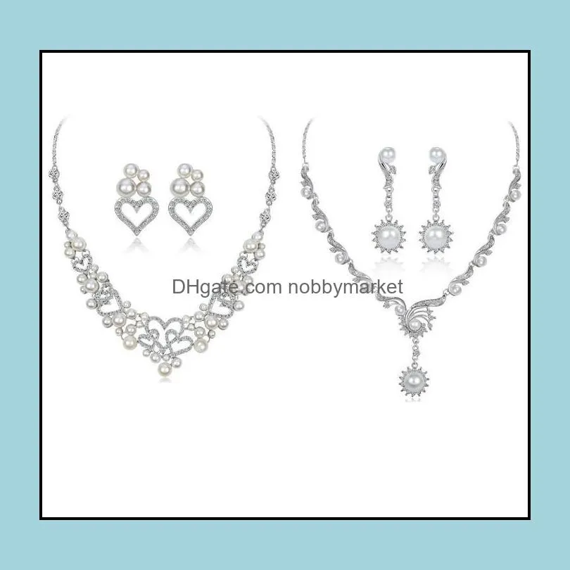 Earrings & Necklace Elegant Imitation Pearl Jewelry Sets For Women Simulated Pearls Studs Pendants Women`s Necklaces Gifts