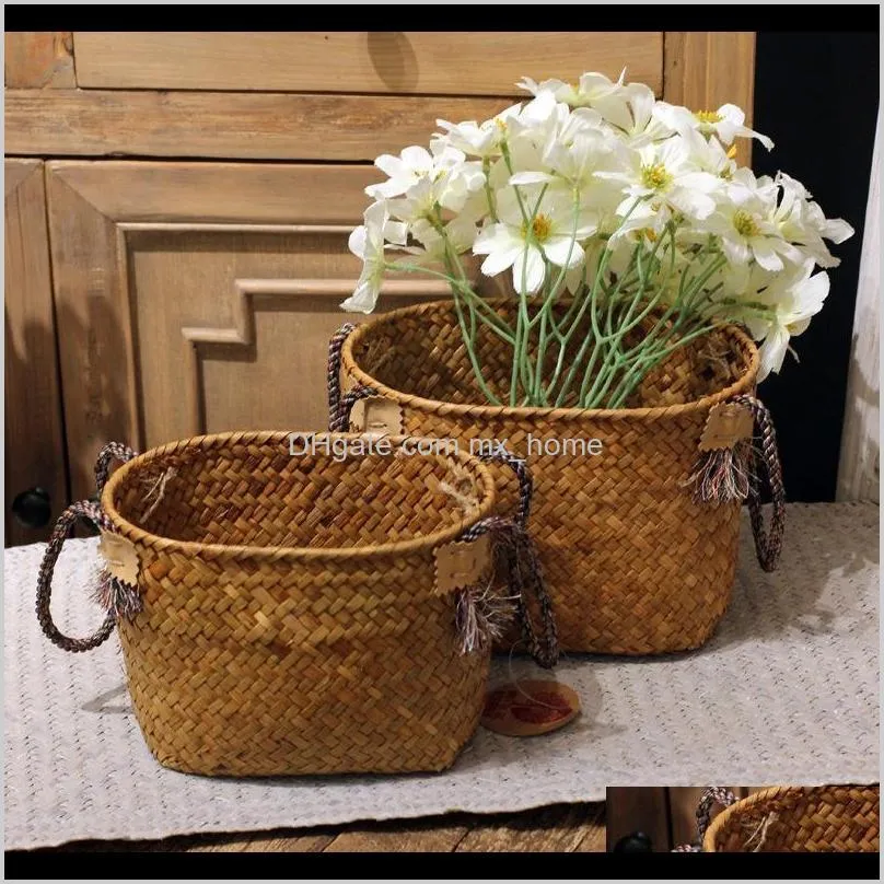 Housekeeping Organization Home & Garden2-Piece Handmade St Woven Flower Basket Rattan Daily Use Set Two Storage Baskets Sundries Drop Deliver
