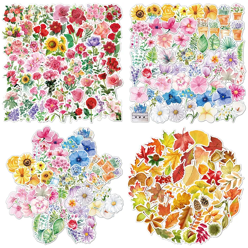 3 Style Beautiful Flowers Leafs Stickers No-Duplicate Vinyl Waterproof Sticker For Water Bottle Luggage Skateboard Notebook Guitar Bike Car decals Kids Gifts